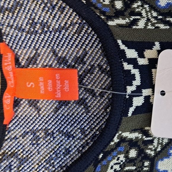 Chelsea & Violet Black, Blue & Olive Print Stretch Knit Dress With Open Shoulder - Picture 7 of 10